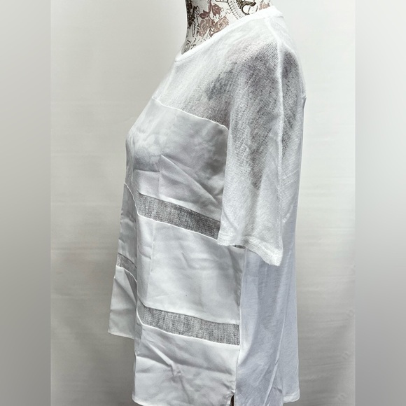 🛍️METAPHOR White sheer stripe short sleeve top size M - Picture 3 of 13